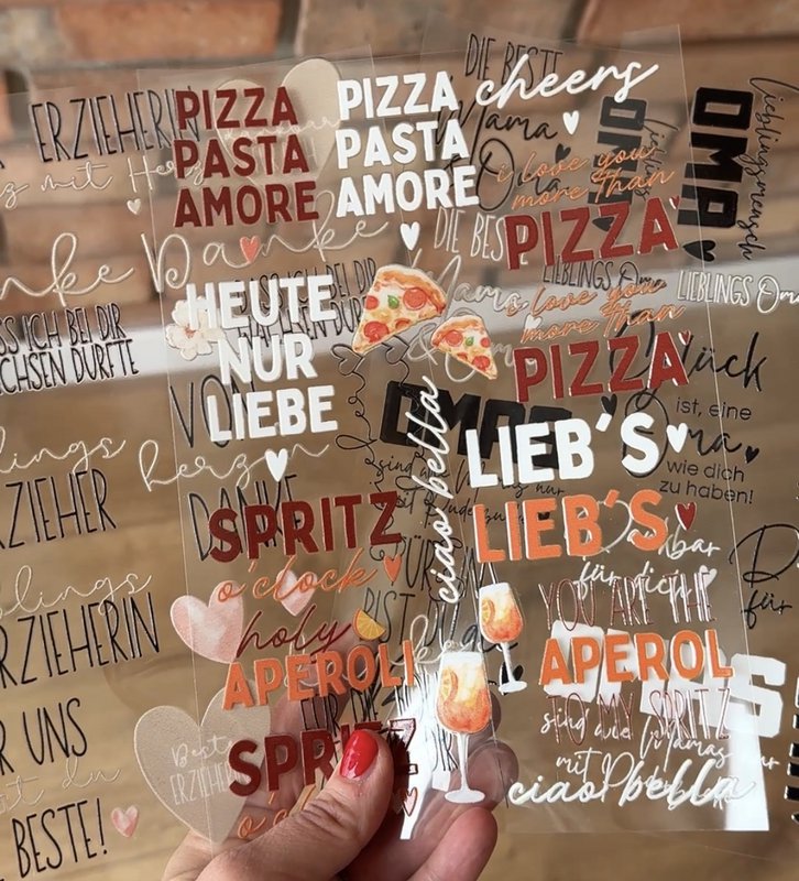 4 Rub On Stickerbögen, viele Motive für Muttertag, Einzug, Hochzeit, UV-DTF Aufkleber im A5 Format
