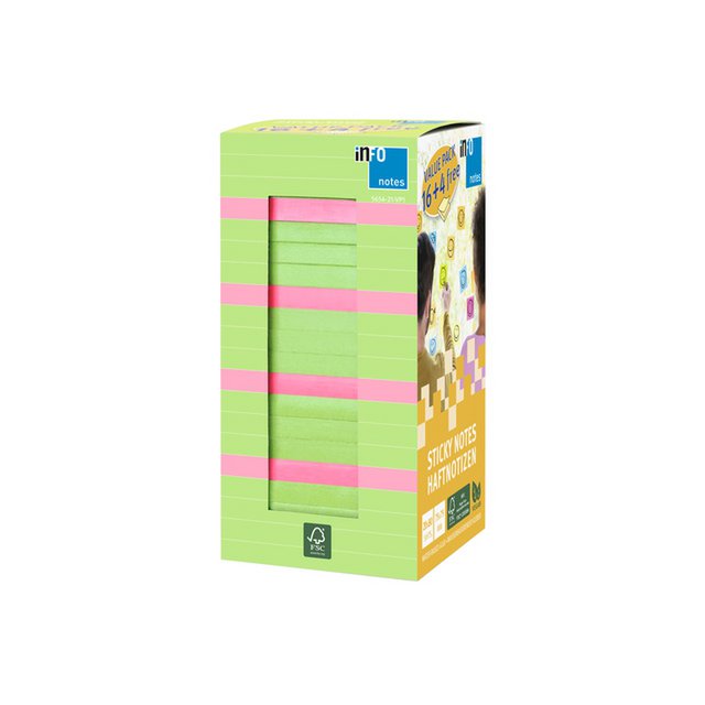 Info Notes 75x75mm voordeelpak 20x 80 briljant groen 4x 80 briljant roze 16+4 Gratis