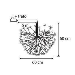 Warm white LED Christmas figure with iron frame, 60 cm diameter, 5 m power cord.