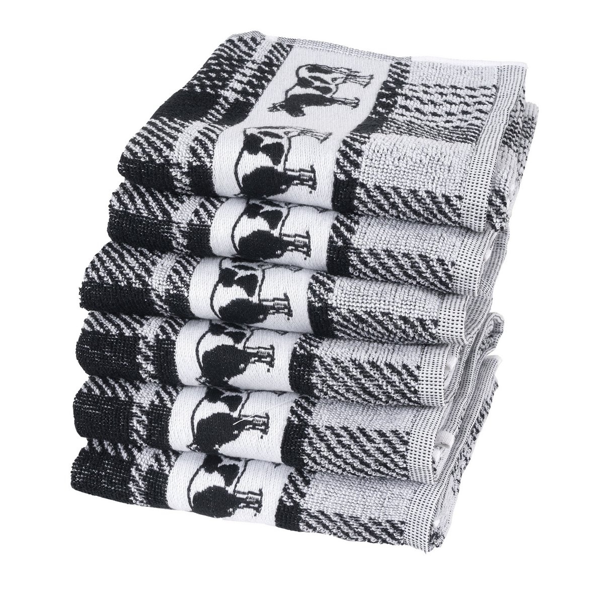 Küchentextilien-Set aus 100 % Baumwolle, 6-teilig, Kuhblock, Schwarz
