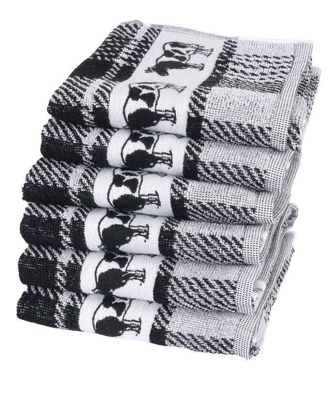 Küchentextilien-Set aus 100 % Baumwolle, 6-teilig, Kuhblock, Schwarz