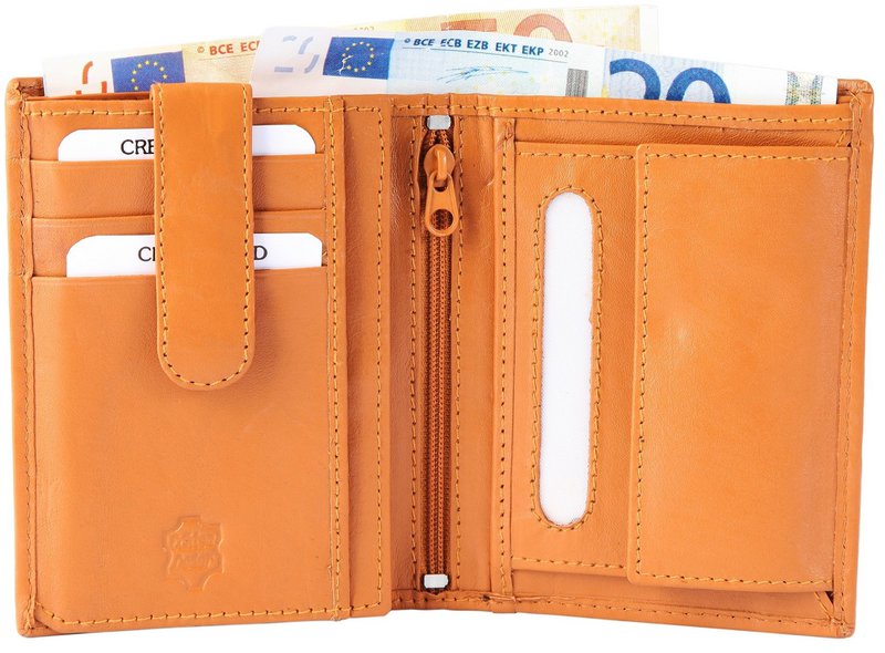Accent herenportemonnee van echt leer in de kleur lichtbruin. Formaat 9 x 12 cm.