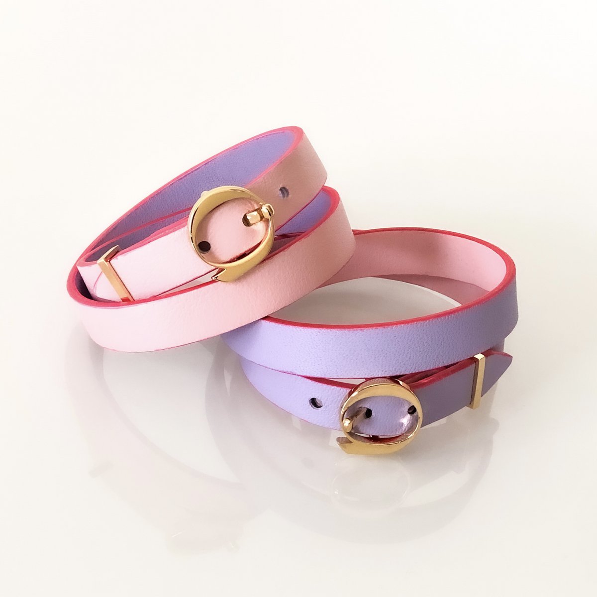 Pulsera de cuero DUO TWIST Rosa - Lila