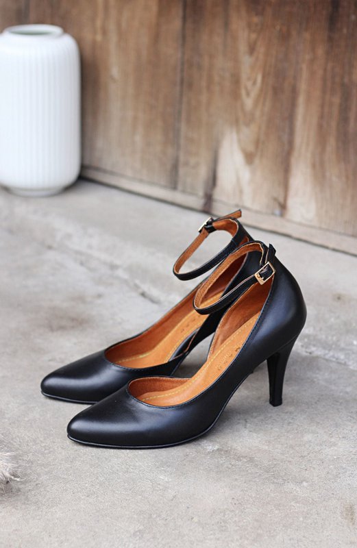 Håndlavede læderhæle (8 cm) - Vivienne - Sorte vintagesko 35-42