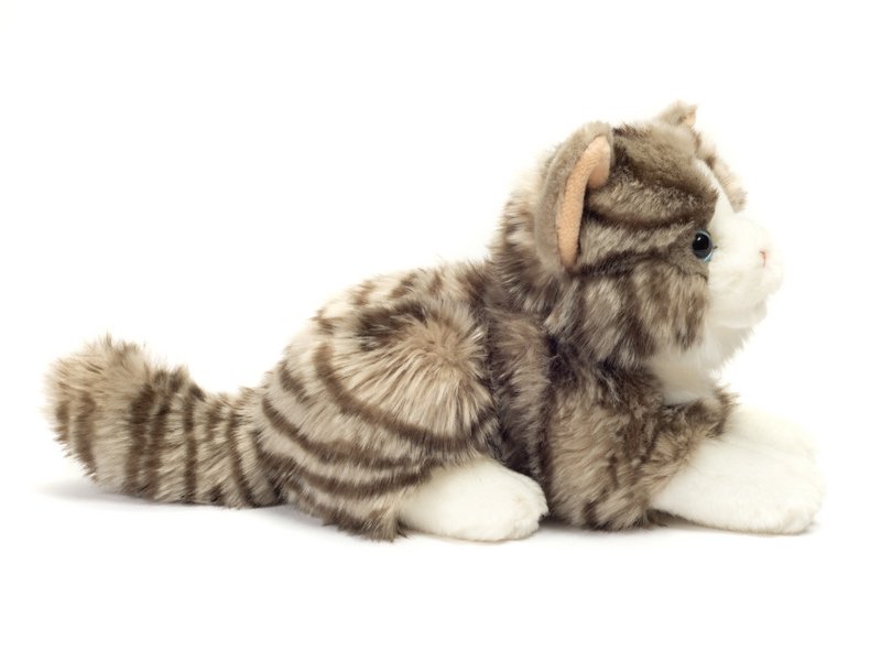 Kat liggend grijs 20 cm - knuffel - knuffeldier