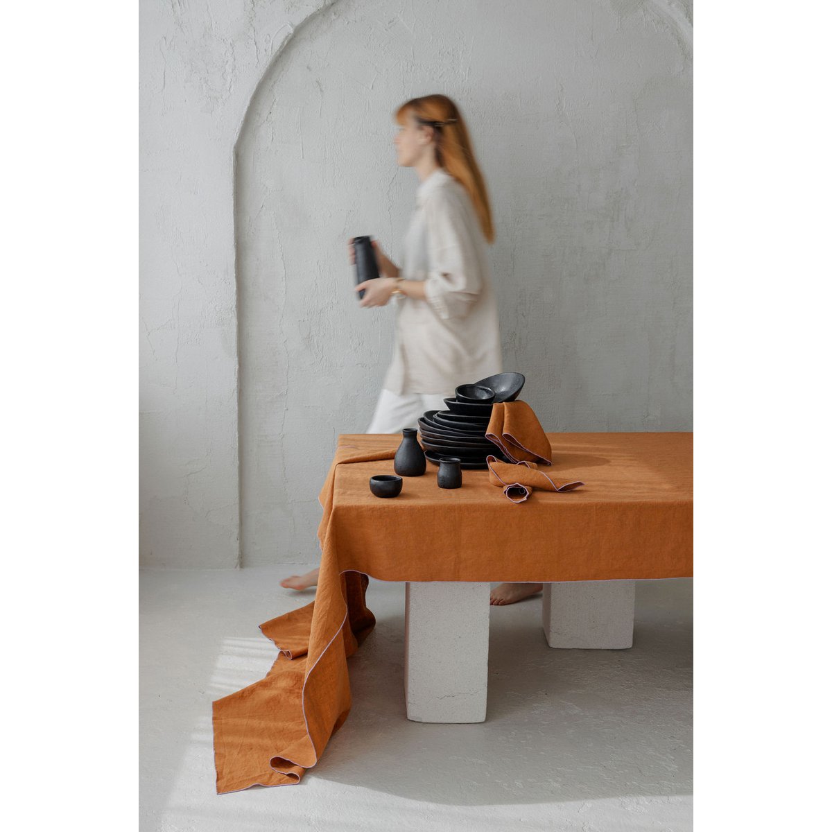 Linned dug med kontrastdetaljer Clay & Lilac -250x145cm
