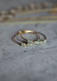 Litha hoop earrings, golden khaki sun, matt gold and sequins