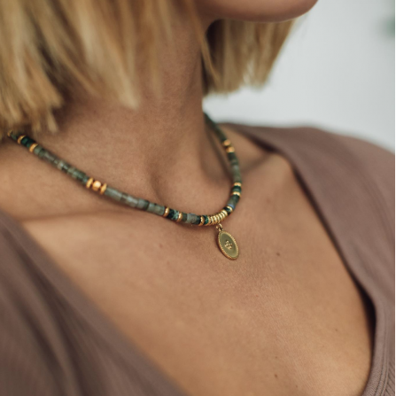 HEISHI LABRADORITE / TURKOOISE KETTING