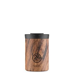  White travel tumbler with black lid, 350ml capacity, made of durable materials.