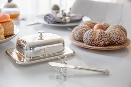 EDZARD butter dish Mista 13x18 cm, H 8 cm, glass insert, silver-plated, with butter knife