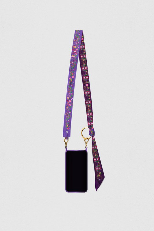 Virginieriou - Telephone shoulder "Scents" - 100% Recycled polyester Twill - blue/ shells - 128 cm x 5 cm