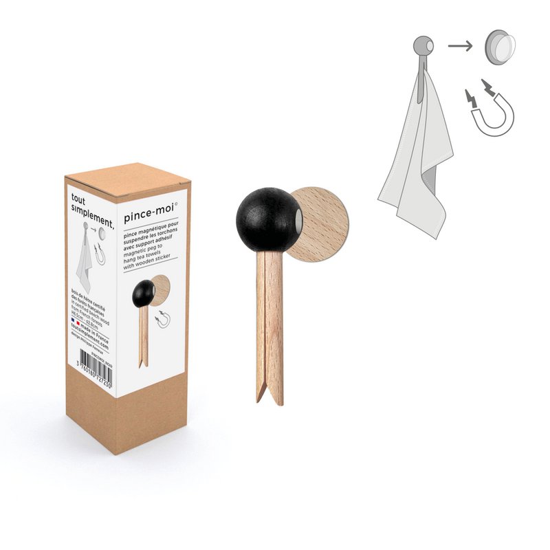 Surtido de 12 pinzas magnéticas de madera para colgar paños de cocina - natural y negro