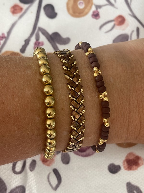 Zigzag bracelet brown gold