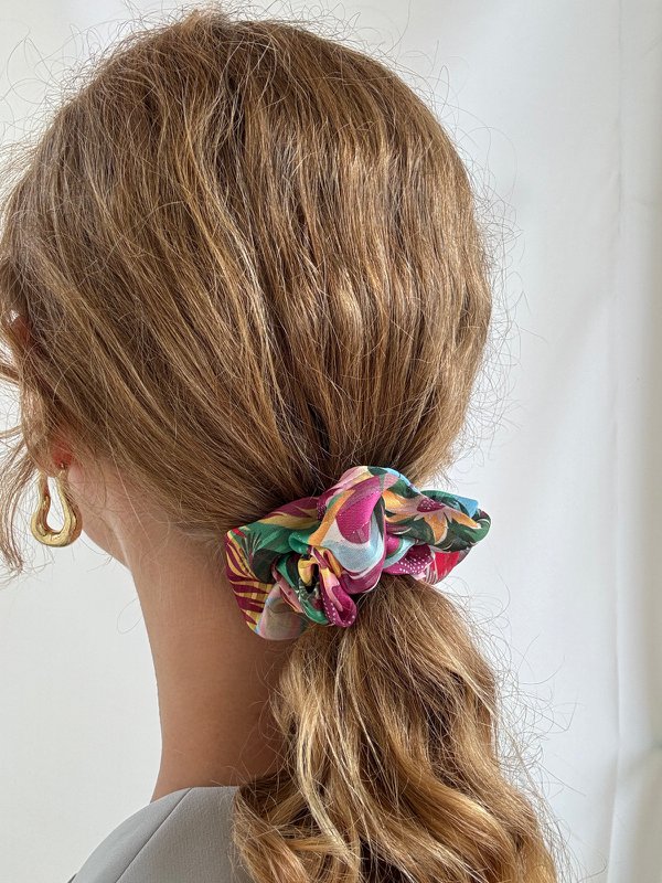 Scrunchie - Bunte Chiffon Blumen - Recycelt