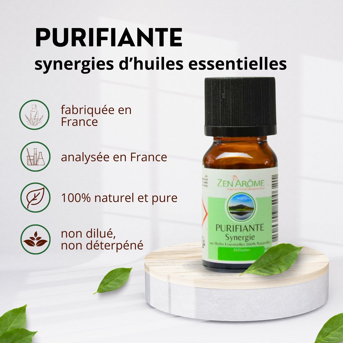 Synergie van etherische oliën - Zuiverend - 10 ml - Gebruik voor diffusie - Verpakt in Frankrijk