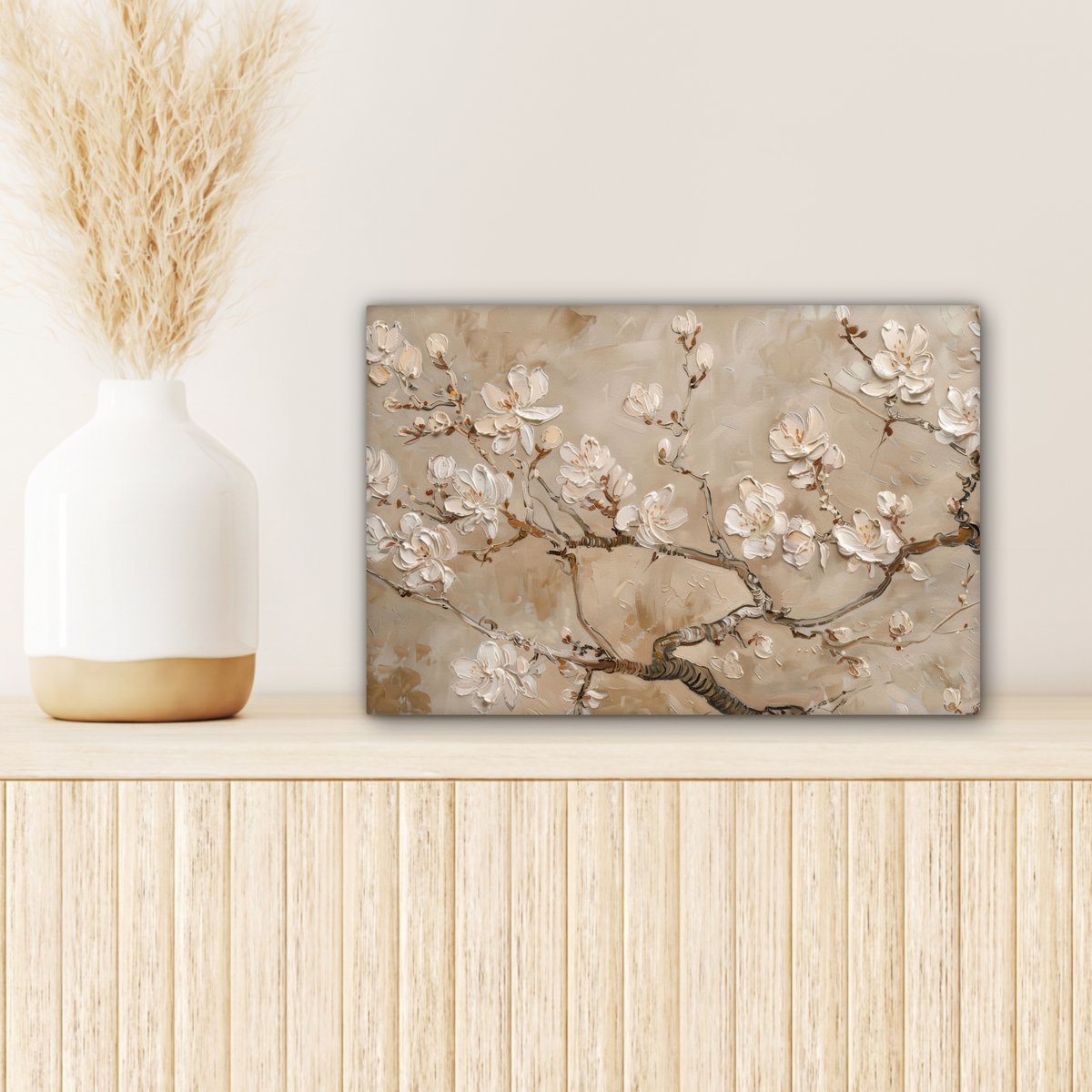 Pintura de lienzo - Decoración de pared - Flores - Rosa - Moderno - Beige