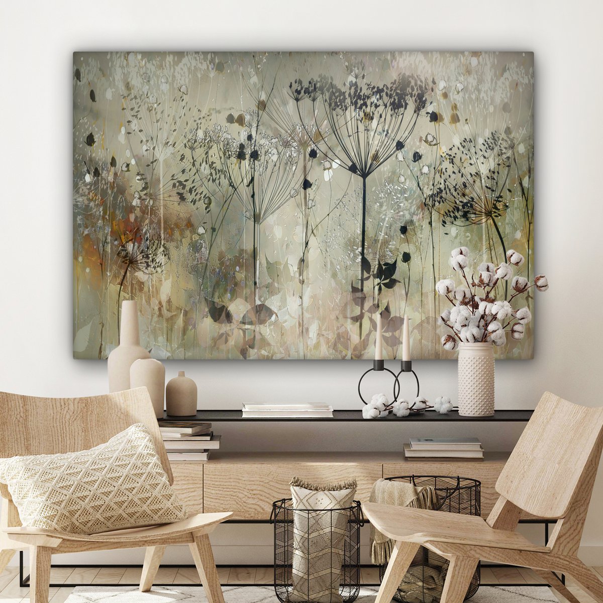 Pintura de lona - Decoración de pared - Flores - Gris - Naturaleza - Arte
