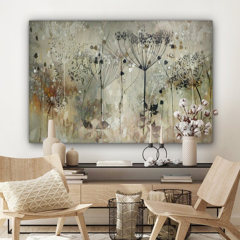 Lærredsmaleri - vægdekoration - blomster - grå - natur - kunst