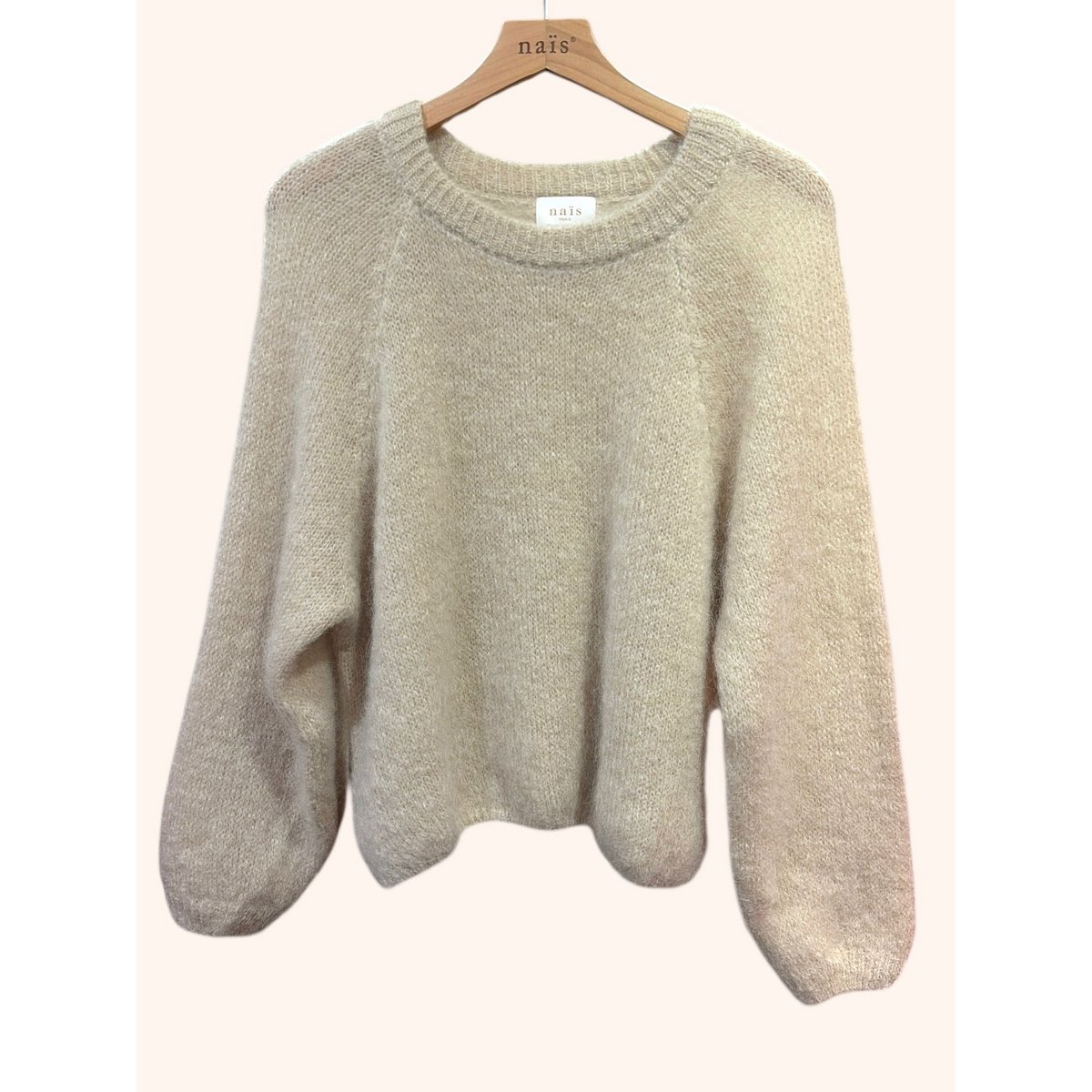 Pull col rond manches raglan en 76% mohair et laine