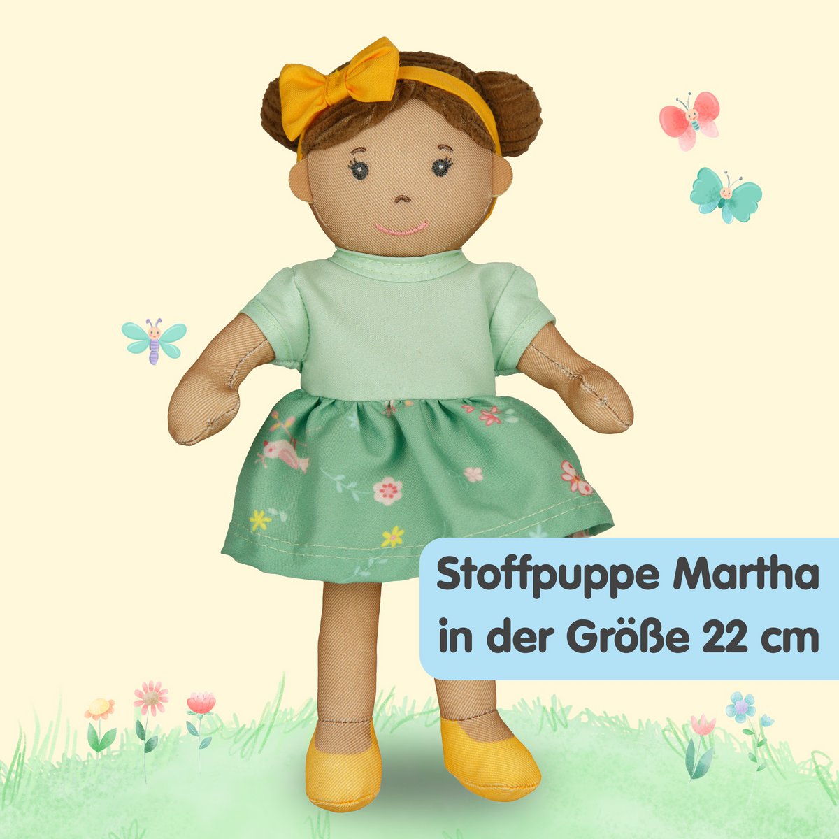 Doll di tessuto '' Martha '' con vestito per indossare e decollare, 22 cm