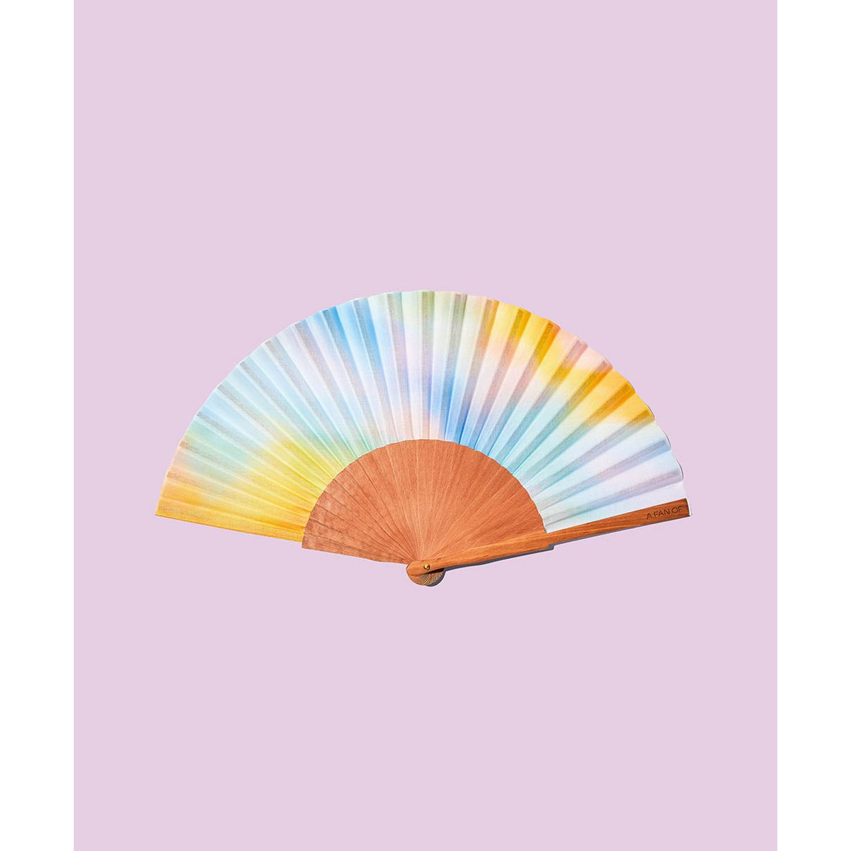 Éventail AURORA SKIES - 23 cm - Bleu, Jaune, rose