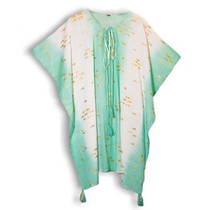 Nomad Sari Kaftan - Handpackte weiße, türkisfarbene und Goldfisch