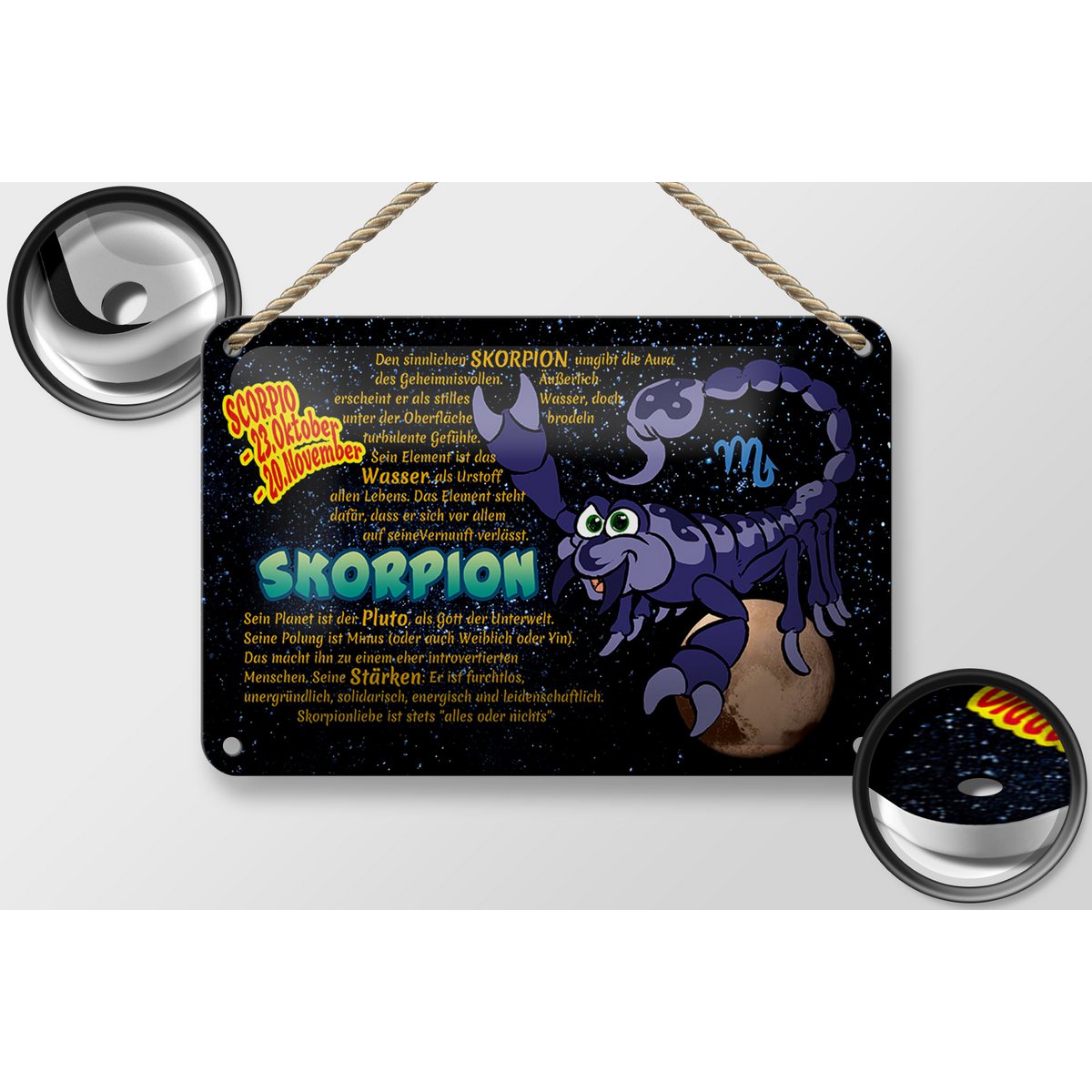 Tin Sign Zodiac Sign 18x12cm Scorpio Planet Strength Decoration
