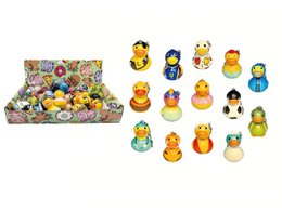 Turquoise rubber duck with a wave pattern design, suitable for use in a child's bath.