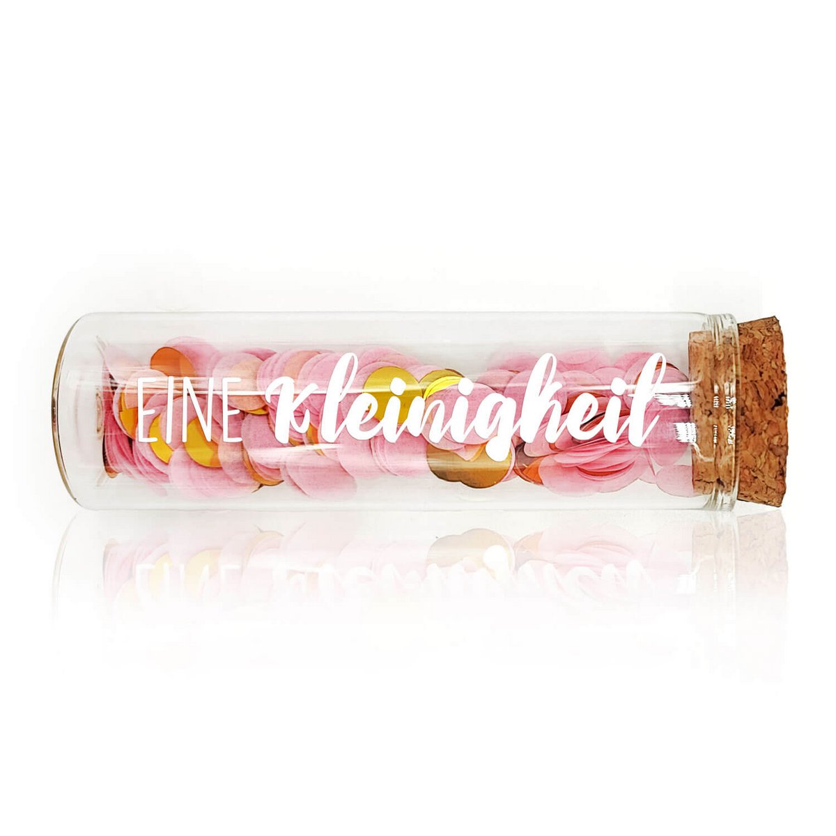 Geldgeschenk Röhrchen "EINE KLEINIGKEIT", Weiß mit rosa Konfetti