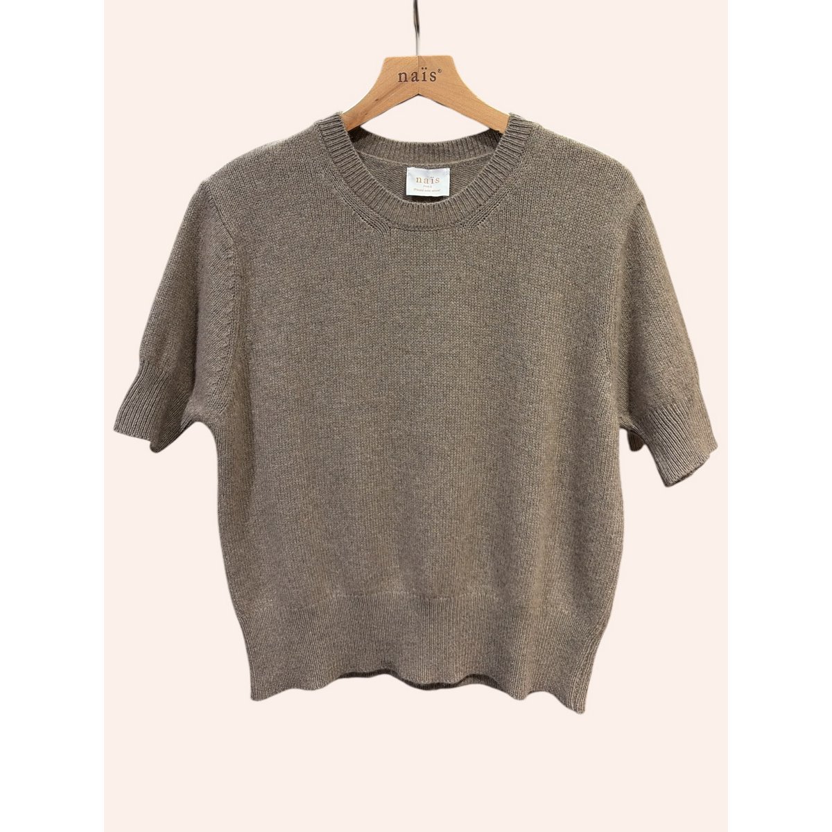 Pull col rond manches courtes en 50% cachemire et 22% laine