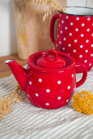 Enamel teapot Polka dot red 1L Isabelle Rose