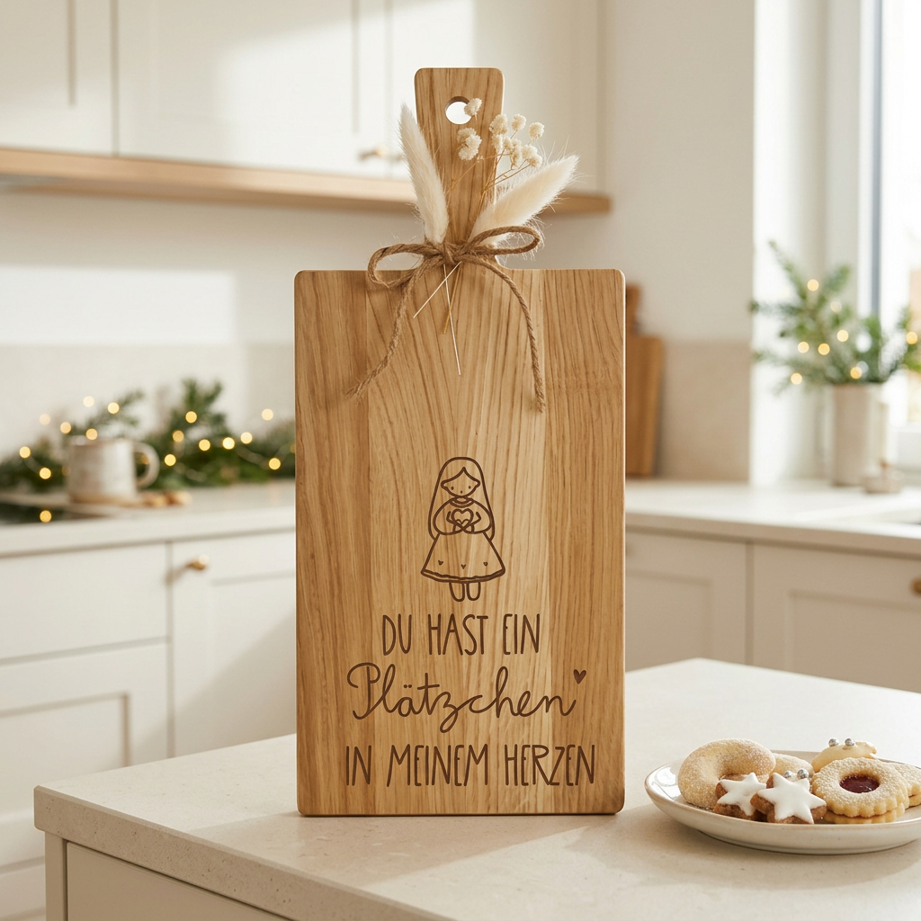 Eichenholzbrett „Du hast ein Plätzchen in meinem Herzen“ – Weihnachtsgeschenk & Plätzchenbrett | 34 × 15 cm