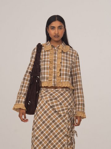 Willow bruin geruit gewas shirt