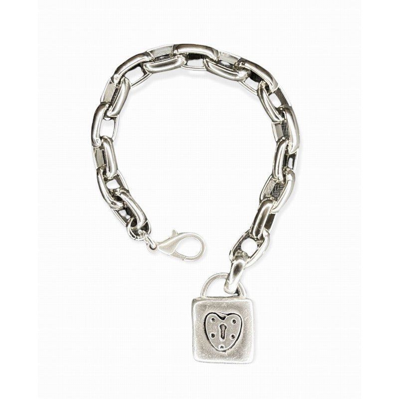 Silbernes rechteckiges Vorhängeschloss-Kettenarmband