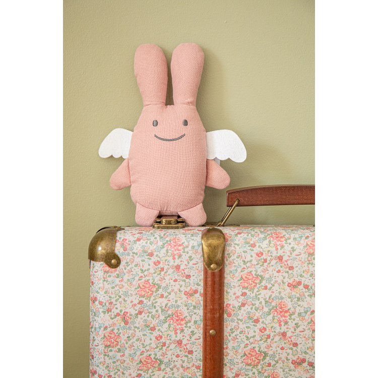 Ange Lapin Doudou - Vieux Rose avec Hochet 20Cm Coton Bio 