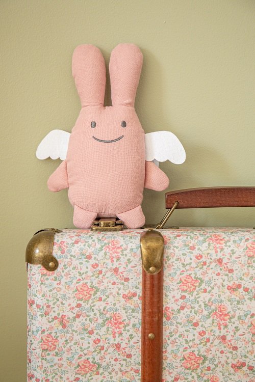 Ange Lapin Doudou - Vieux Rose avec Hochet 20Cm Coton Bio 