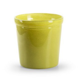  A round, tall, glossy green plant pot measuring 12.5 cm in height and diameter.