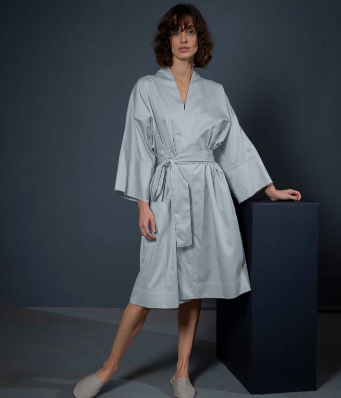 Satijnen kimono badjas Effen lichtblauw