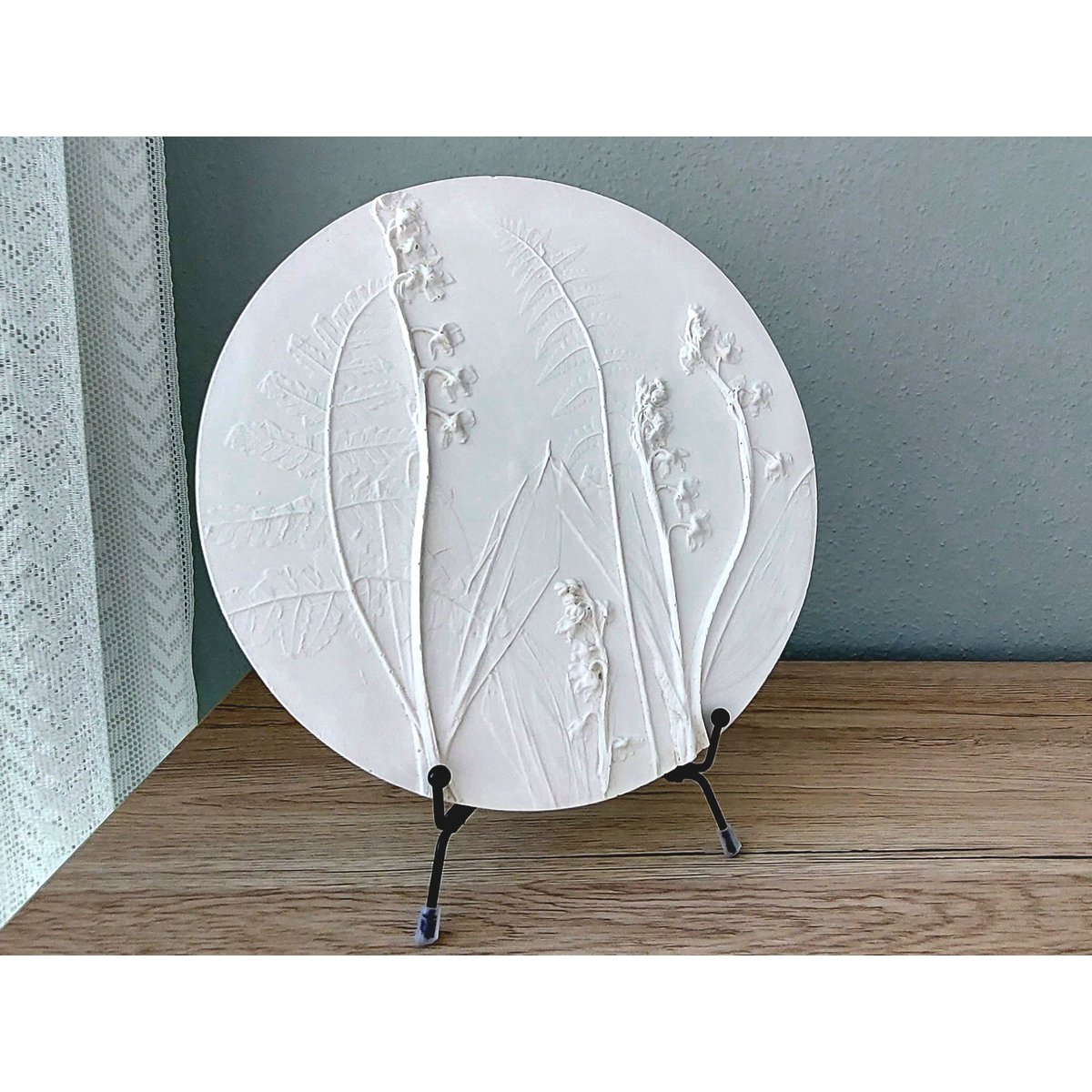 Wandobjekt, Wanddekor, rundes Bild,  Reliefbild, weiß, Gips, 22cm