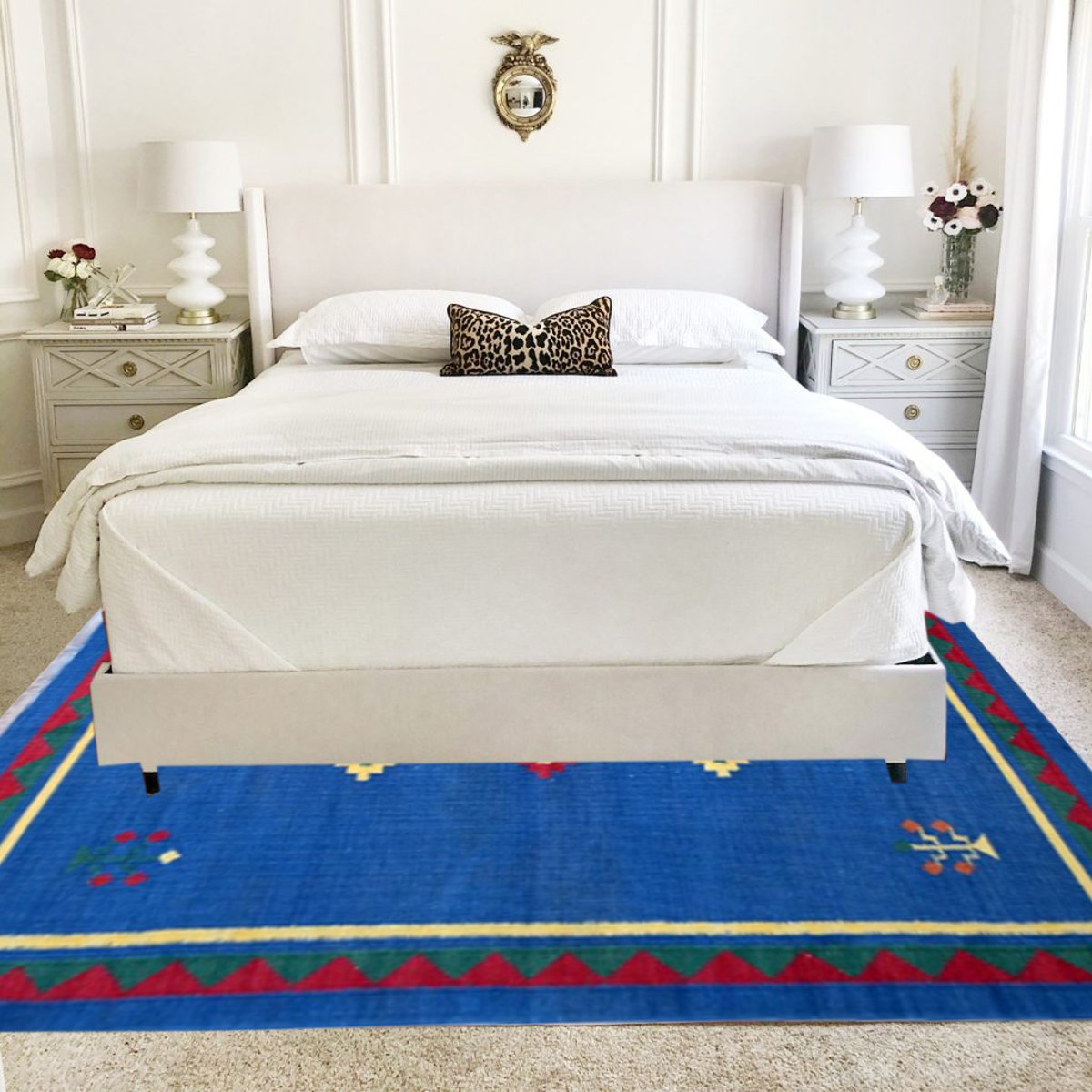 Alfombra Kilim Tribal Azul Hecha A Mano