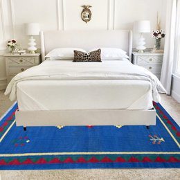 Alfombra Kilim Tribal Azul Hecha A Mano