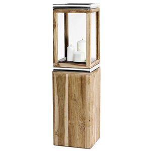 EDZARD lantern Dubai with base, teak and stainless steel, shiny nickel-plated, height 95 cm, weight 10.8 kg