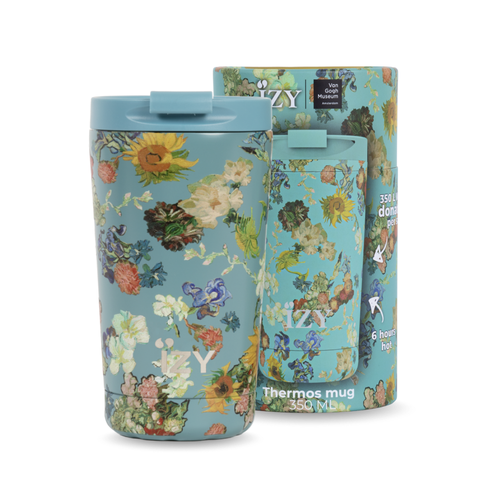 Izy Thermos Mech - Vincent's Blumen (grün) - 350 ml to -go isolierter Kaffeetasse