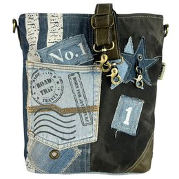 Sunsa dames schoudertas. Schoudertas gemaakt van upcycled jeans en canvas. Handtas vintage retro-stijl. Crossbodytas voor dames.