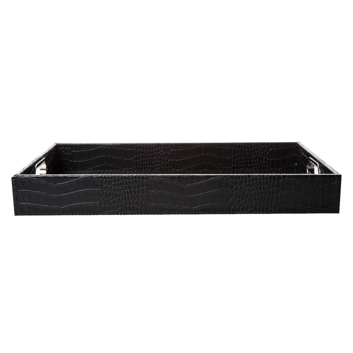 Plateau rectangulaire avec poignées en acier inoxydable noir crocodile