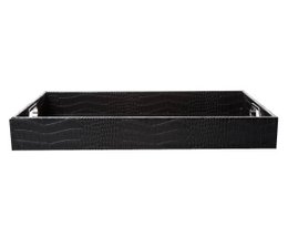 Plateau rectangulaire avec poignées en acier inoxydable noir crocodile