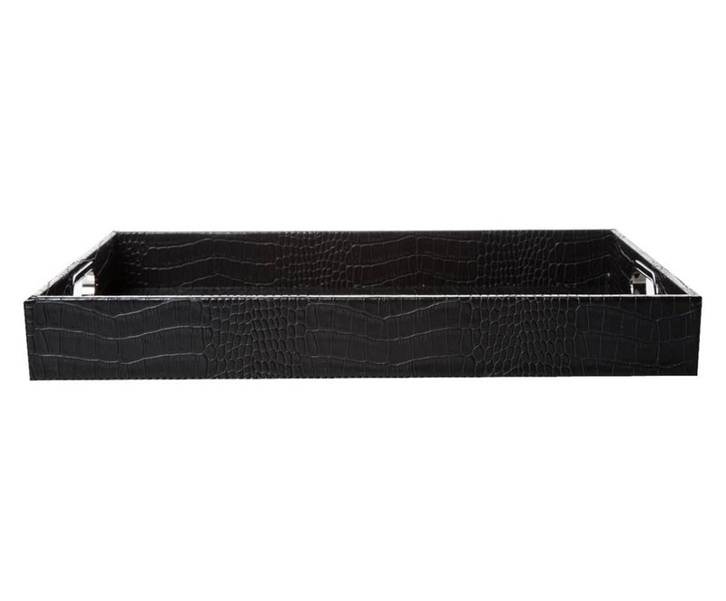 Plateau rectangulaire avec poignées en acier inoxydable noir crocodile