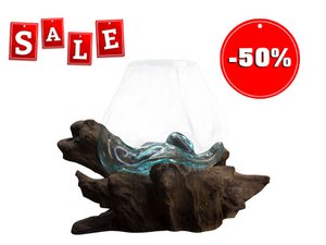 Natural root wood with glass vase, Ø 15cm