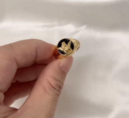 Kiki - Carved Angel Baby Black Enamel Signet Ring