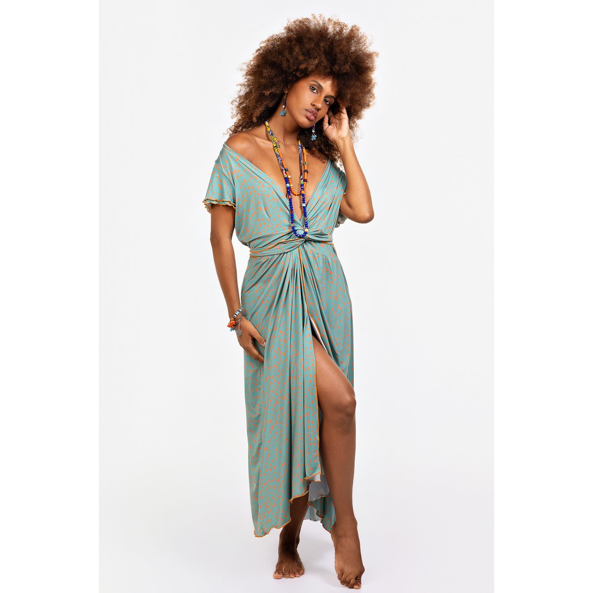 Oxum muurjurk vlieg zuigt print tsaka turquoise gedrukt